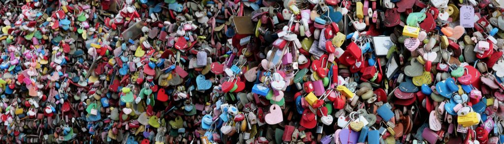 Romantic lockets attached to fence at North Seoul Tower